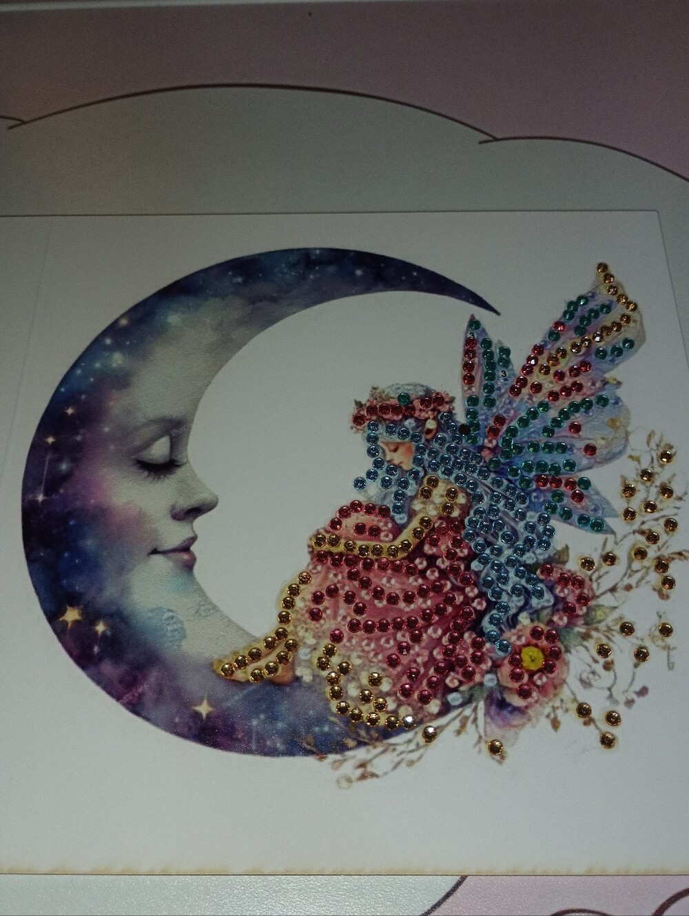 Moon & Fairy Rhinestone Card - Handmade